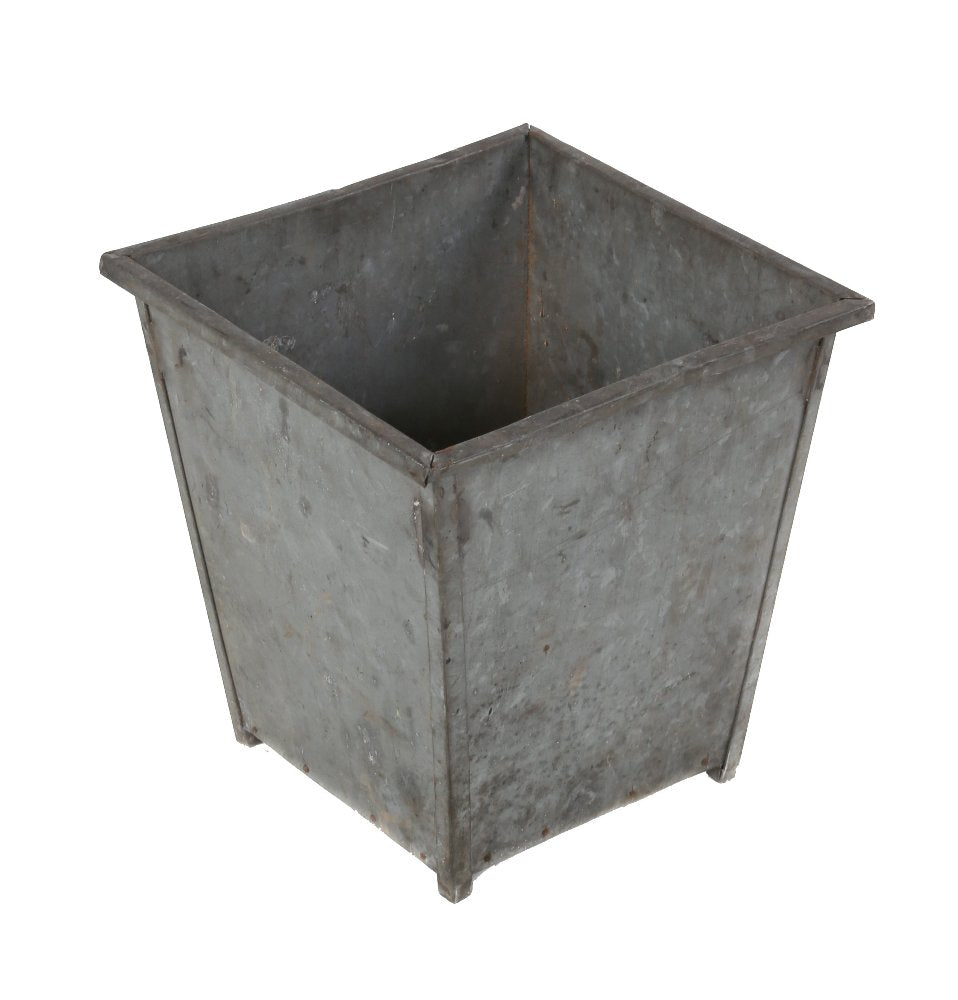 c. 1930's american vintage industrial diminutive pressed and folded galvanized steel tapered factory trash can with rolled rim and riveted bottom