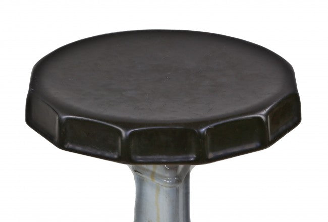 three matching hard to find c. 1920's american art deco style heavy cast iron soda fountain freestanding bar stools with original black and white porcelain enameled finish