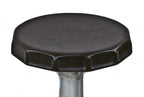 three matching hard to find c. 1920's american art deco style heavy cast iron soda fountain freestanding bar stools with original black and white porcelain enameled finish
