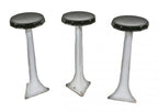 three matching hard to find c. 1920's american art deco style heavy cast iron soda fountain freestanding bar stools with original black and white porcelain enameled finish
