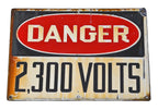 hard to find early c. 1918-20 original single-sided american industrial stonehouse porcelain enameled steel factory "2,300 volts" danger sign