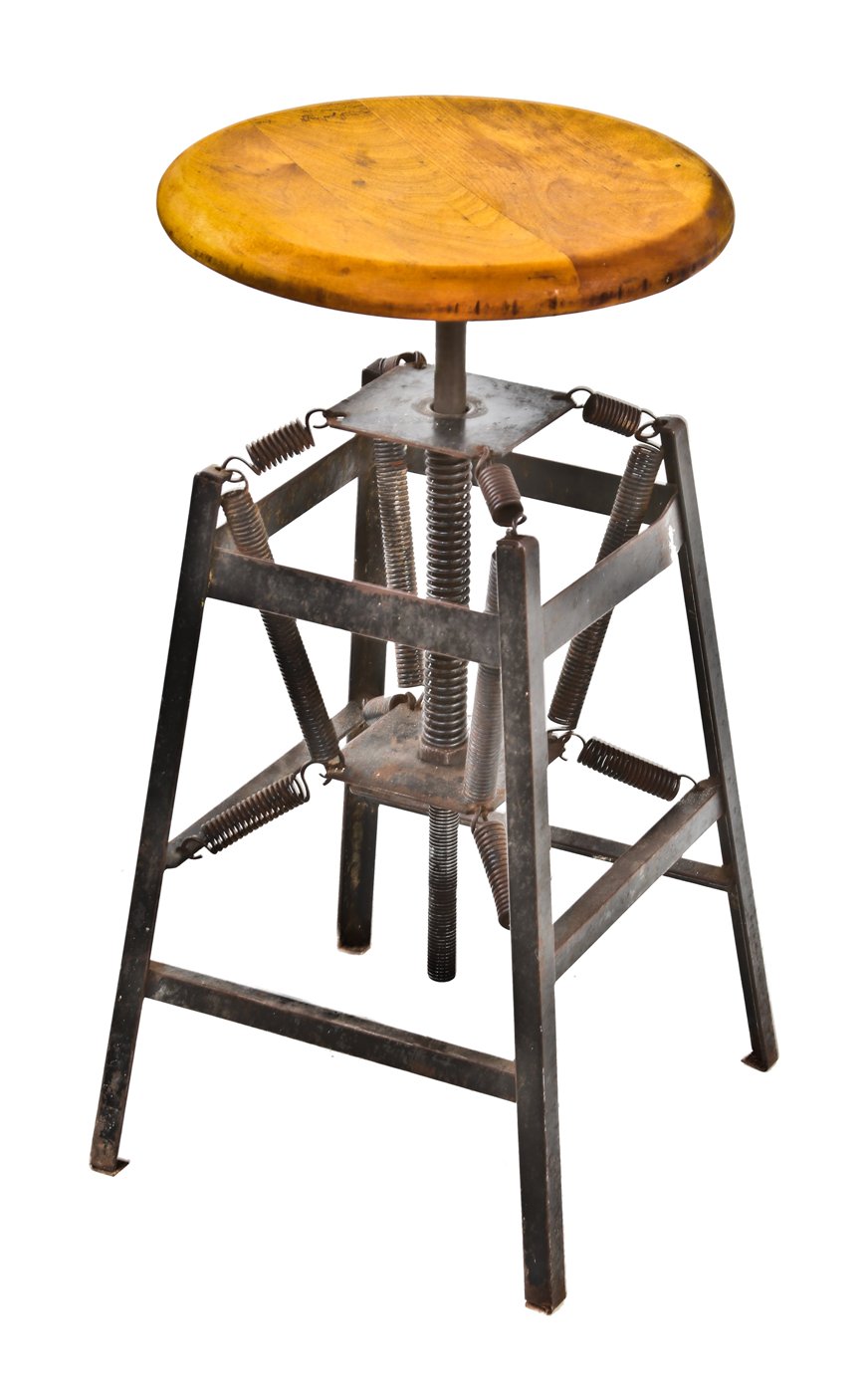 hard to find original late 1920's american antique medical stationary "set-ezy" adjustable height dentist or doctor examination chair with maple wood seat