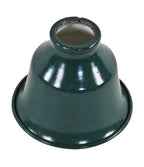 group of eight matching rare american antique industrial "new old stock" factory green enameled pressed and folded steel hubbell reflector or shades with threaded openings