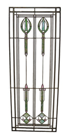 remarkable early 20th century american chicago prairie school long and narrow art glass interior residential cabinet or door window with slag glass abstract floral motifs