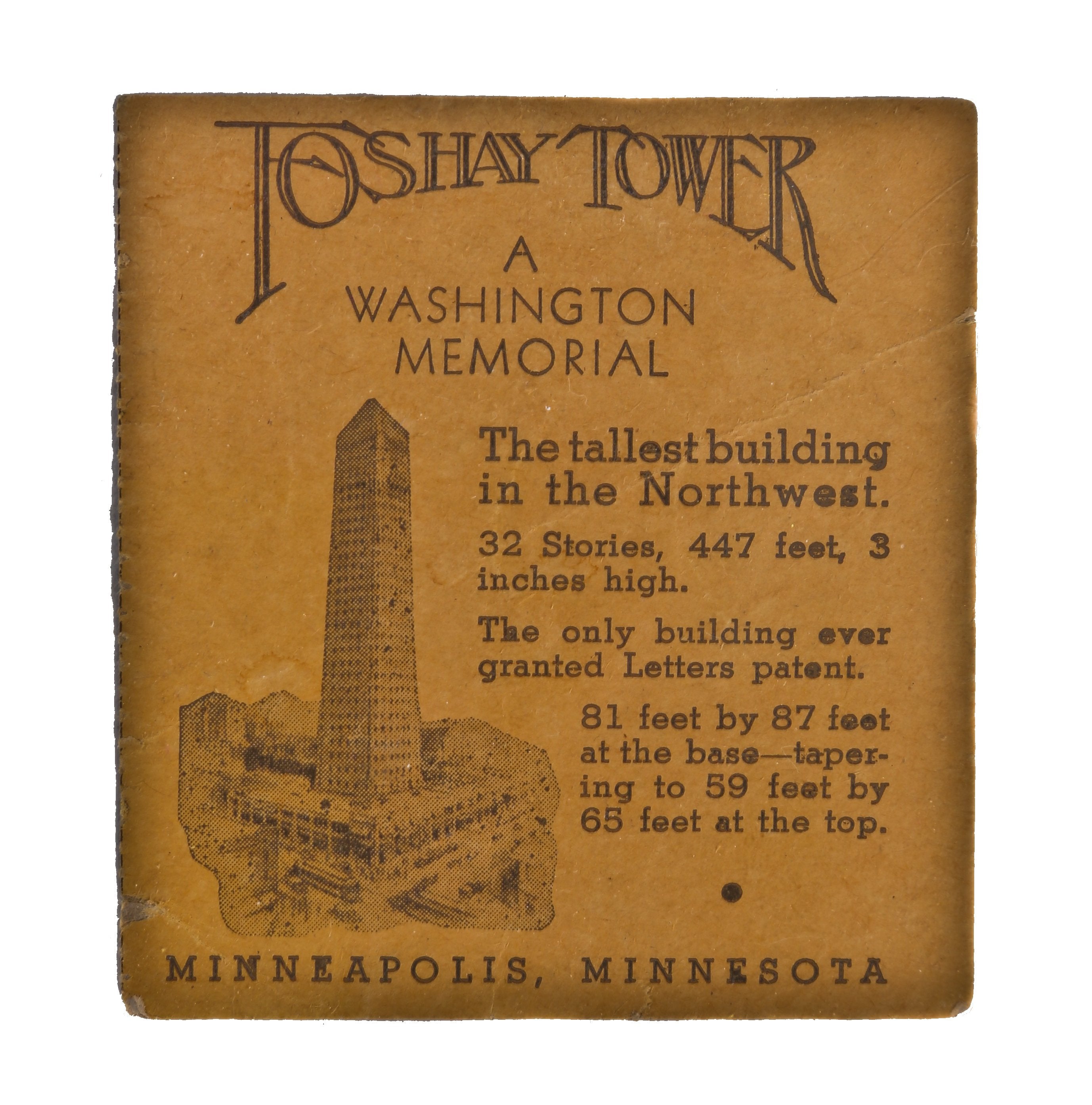 original antique depression era ephemera advertisement or architectural print commemorating the foshay building in minneapolis, mn.