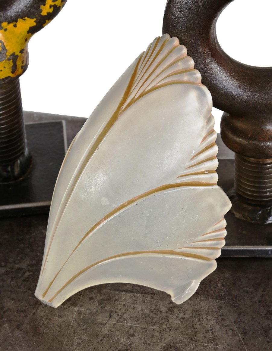 depression era american art deco style interior residential pressed and baked enameled glass "batwing" slip or slipper replacement shade for a ceiling fixture or wall sconce