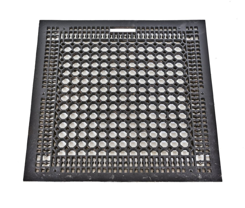 hard to find massive late 19th or early 20th century american antique ornamental black enameled cast iron commercial building "nuetral moorish pattern" flush mount floor grate