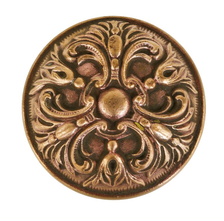 heavy ornamental cast brass original early 20th century antique american "dorcas" pattern interior residential passage size doorknob with highly detailed raised leafage