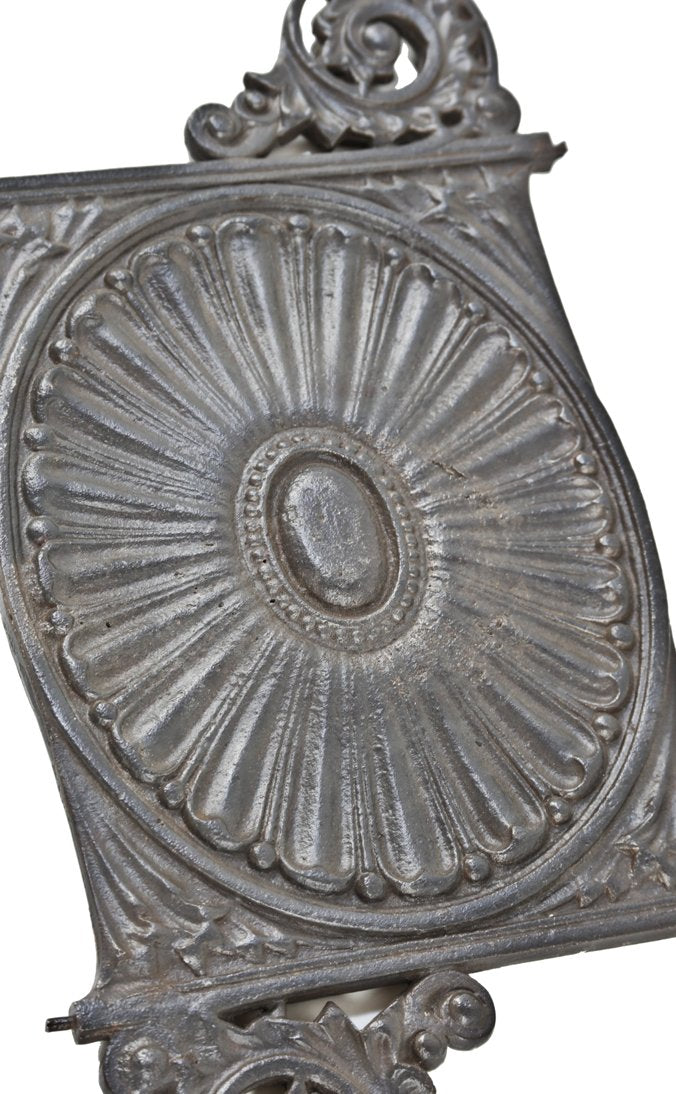 single 19th century museum-quality original interior ornamental cast iron neoclassical style leiter ii building double-sided staircase baluster panel with scalloped center