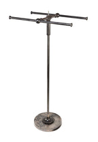 original and intact c. 1930's american antique industrial freestanding "korrect-way" double tubular steel pole chicago department store clothing rack with weighted base