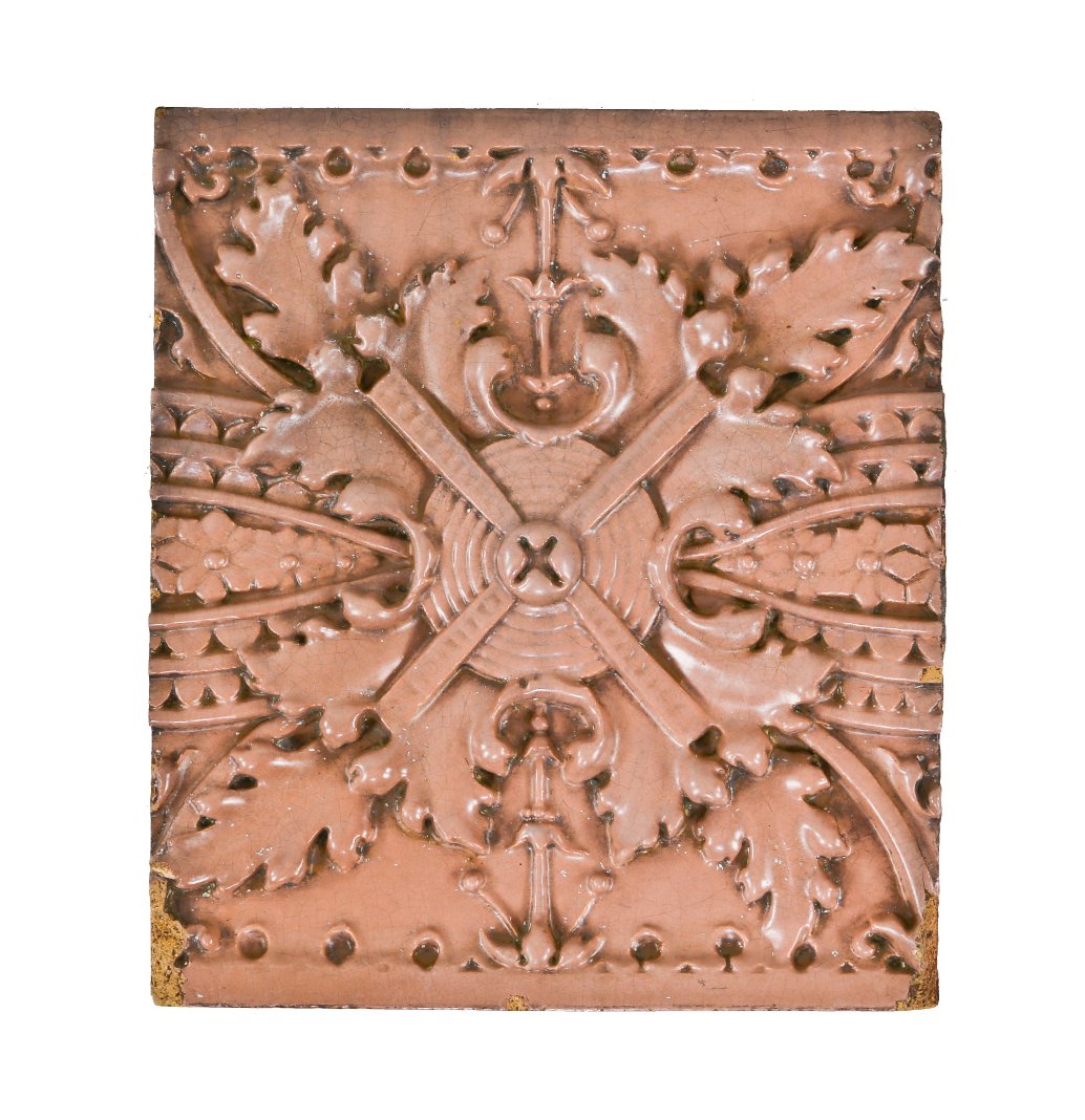 elegantly designed late 19th century ywca building exterior glazed terra cotta entrance surround frieze panel with salmon-colored finish