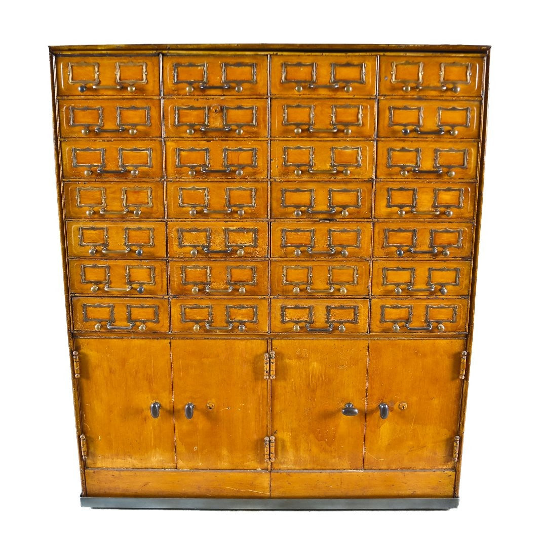 enormous all original early 20th century antique american industrial "fire-proof" chicago courthouse heavy gauge steel filing cabinet with faux wood grain enameled finish