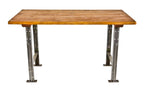 refinished c. 1950's american vintage industrial brushed angled iron pollard factory workbench table bases with a custom-built pine wood top
