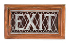 all original c. 1910-20 hard to find refinished american industrial wall-mount encased ruby red glass exit sign with deeply etched letters and a steel wire mesh protective cover