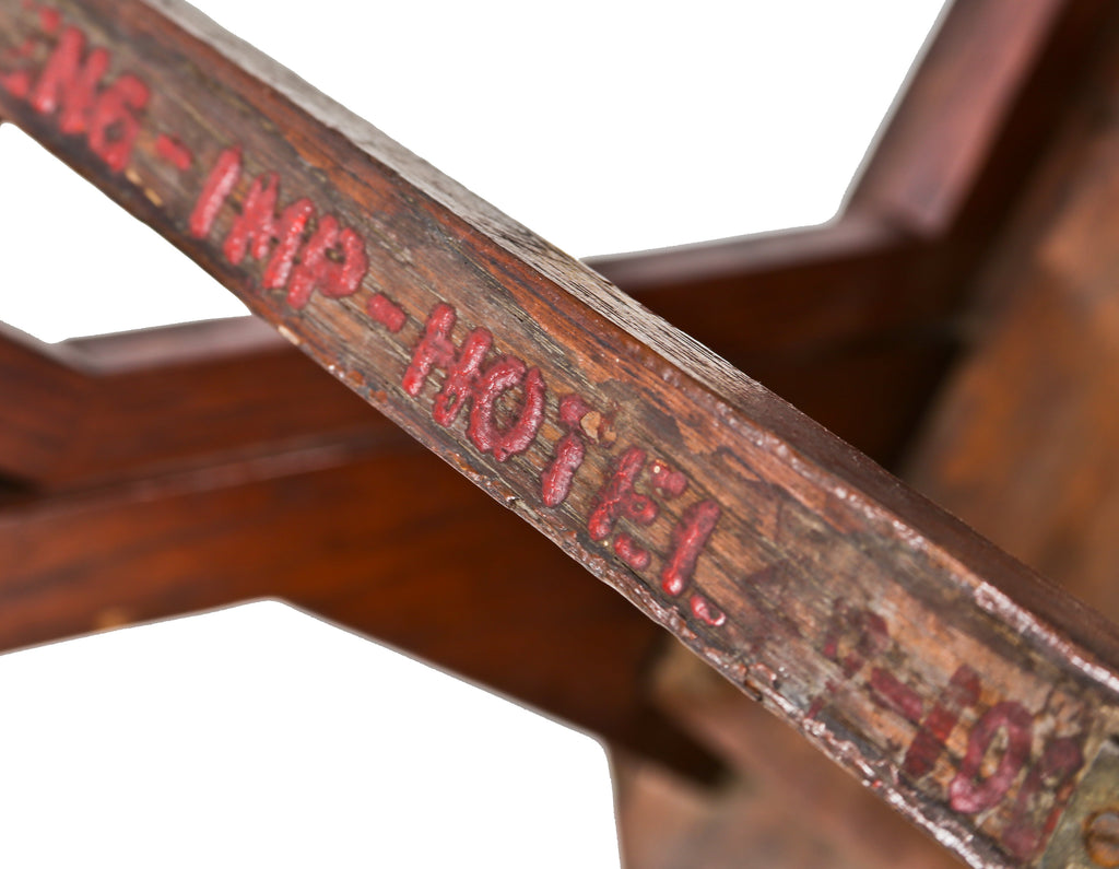 original historically important hexagonal-backed or "peacock"  imperial hotel oil cloth upholstered soak wood side chair designed by frank lloyd wright