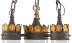 all original early 1920's massive interior chicago church four electric light hanging chandelier with intact white opalescent or "milk" glass "bullet" shape shades