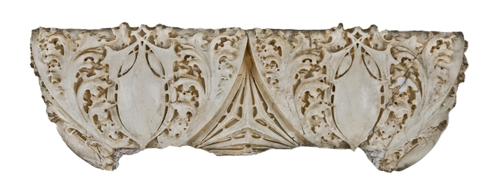 exceptionally rare and historically important early 20th century completely intact michael reese hospital lobby cast plaster "gardenesque" pilaster capital with abundant leafage