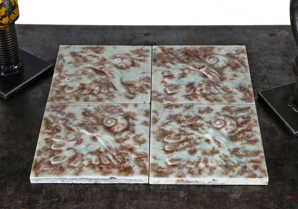 matching all original 19th century antique american majolica glazed interior residential variegated ceramic fireplace surround tiles with allover crazing