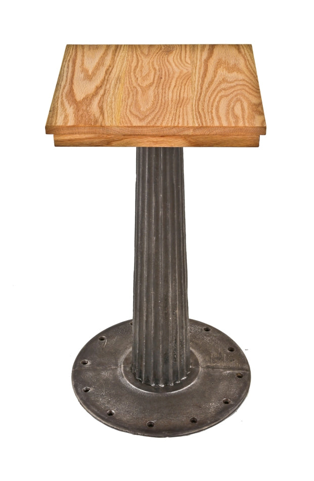 late 19th or early 20th century single fluted and tapered cast iron platform scale base with oversized flange and newly added oak wood top with recessed apron