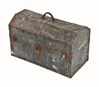 shopworn c. 1930's american industrial cook county hospital powerhouse engineer personalized folded and pressed galvanized steel tool chest with leather handle