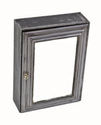 original c. 1920's antique american medical wall-mount pressed and folded steel hinged door cook county hospital medicine cabinet with intact mirror and knob pull
