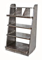 oversized c. 1930's american antique industrial standard cold-rolled steel chicago filling station oil product display shelving unit with brushed metal finish