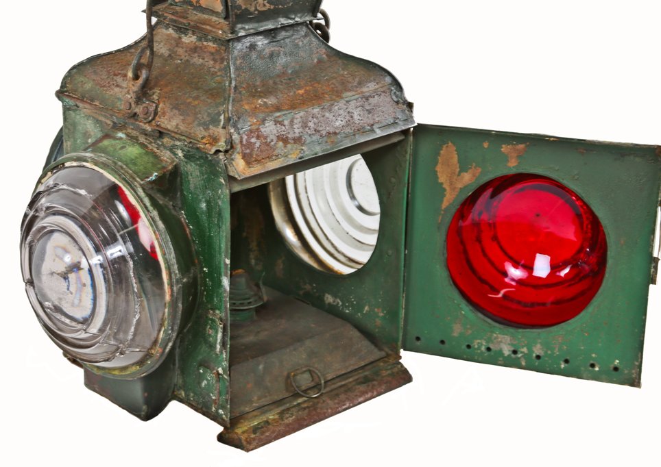 early 20th century all original antique american industrial "adlake" non-sweating railroad caboose tail or possibly cupola signal lantern with drop handle