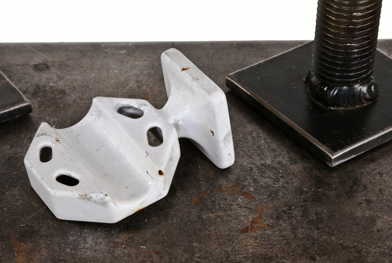 early 1920's american antique industrial wall-mount interior residential white porcelain or vitreous enameled cast iron lavatory room toothbrush holder and well for paste