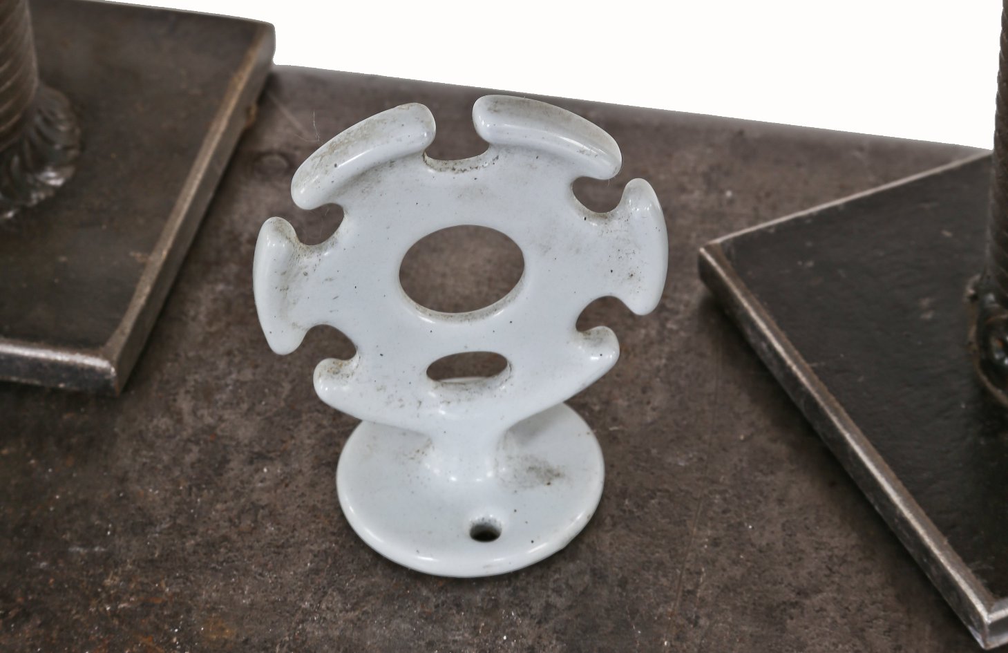 original and well-maintained early 1920's antique american white vitreous enameled cast iron residential lavatory toothbrush and cup holder