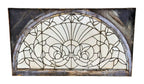 impressive early 1880's antique american enormous interior commercial building victorian era arch top leaded glass transom window with abundant leafage and scrollwork