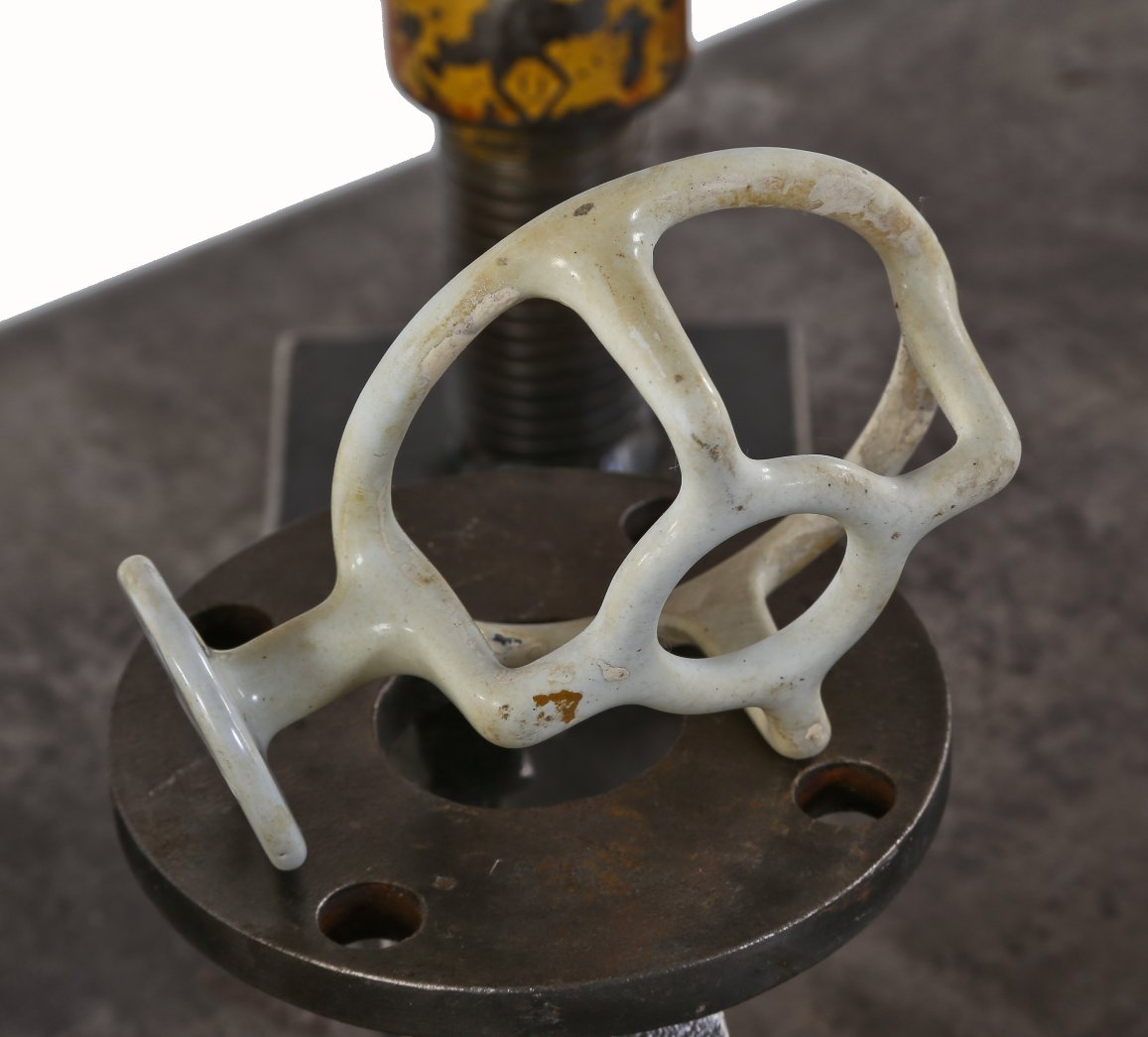 original c. 1920's american industrial white porcelain enameled cast iron wall-mount lavatory cup holder with circular-shaped backplate