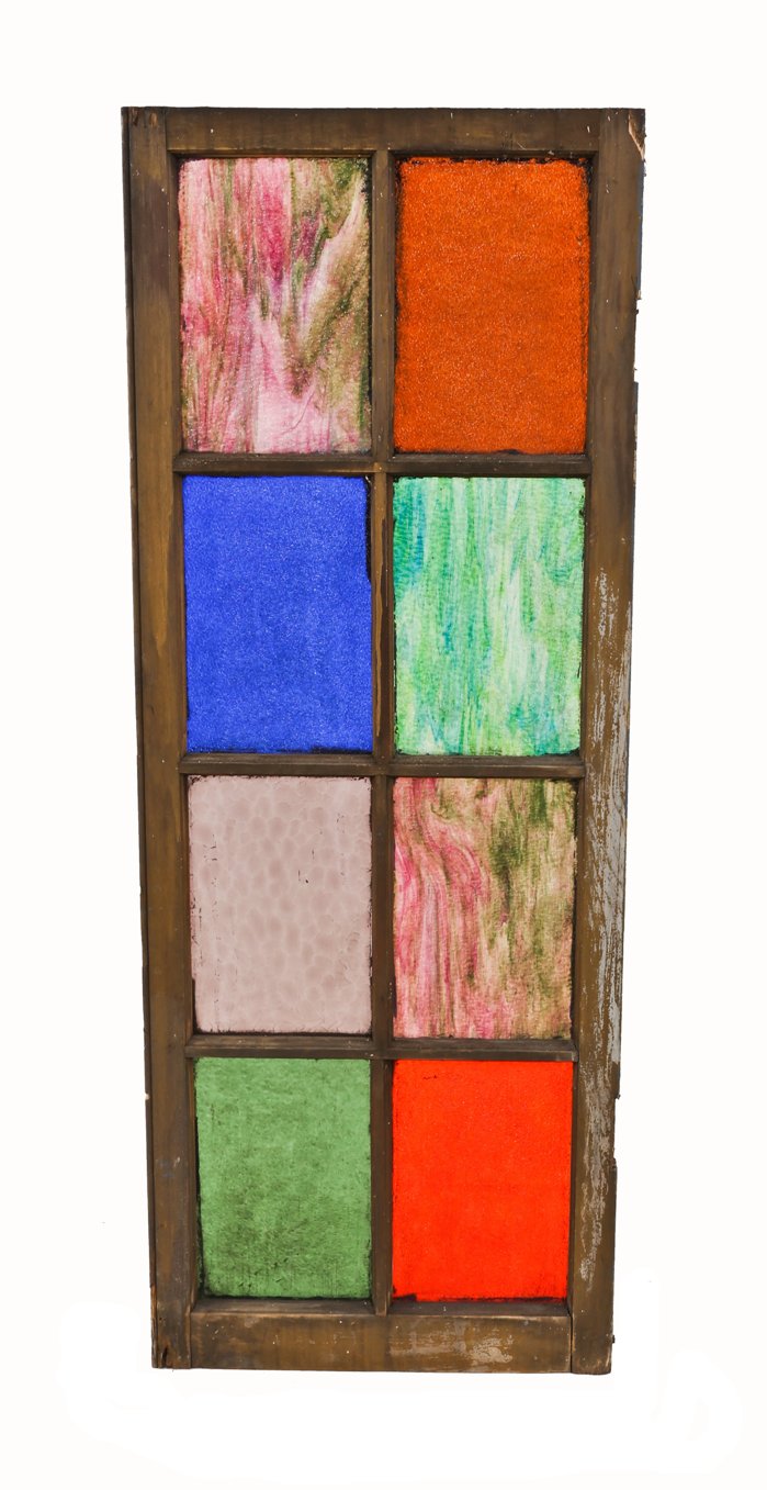 single original and intact antique american painted pine wood paned gethsemane missionary baptist church stained glass casement window
