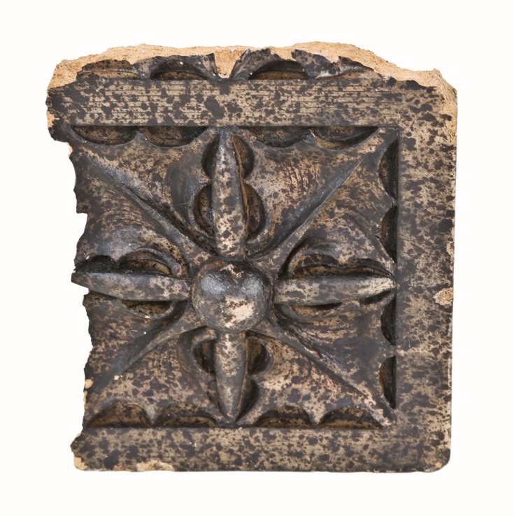 original c. 1905-07 american prairie school style speckle glazed michael reese hospital terra cotta stringcourse "thistle" rosette fragment