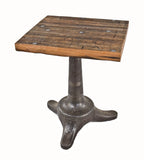 unusually designed c. 1920's antique american industrial three-legged heavy duty cast iron factory machine shop base with newly added solid oak wood tabletop