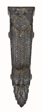 original c. 1904 single exterior black painted ornamental cast iron northwestern railroad commercial building facade corbel