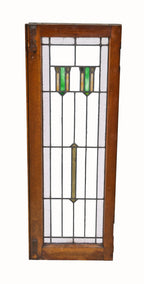 intact original early 1920's tall and narrow interior residential prairie school style leaded art glass chicago bungalow casement window with geometric design motifs