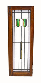 intact and all original c. 1920's antique american interior residential prairie style chicago bungalow leaded art glass window with gold leaf flash glass and intact pine wood sash frame