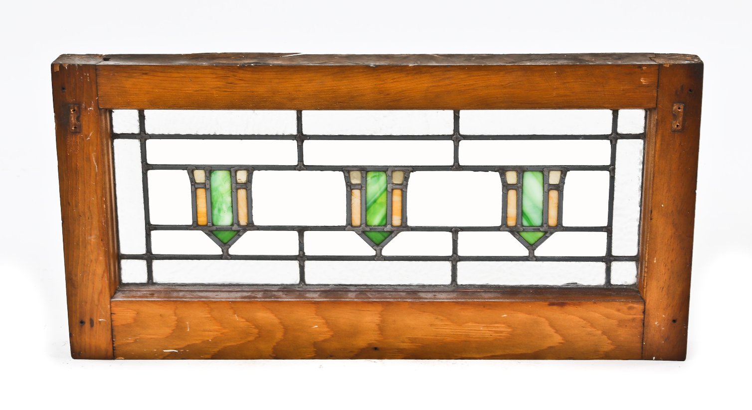 rectangular-shaped original early 1920's american antique prairie school style interior residential leaded art glass chicago bungalow window free from breaks or cracks