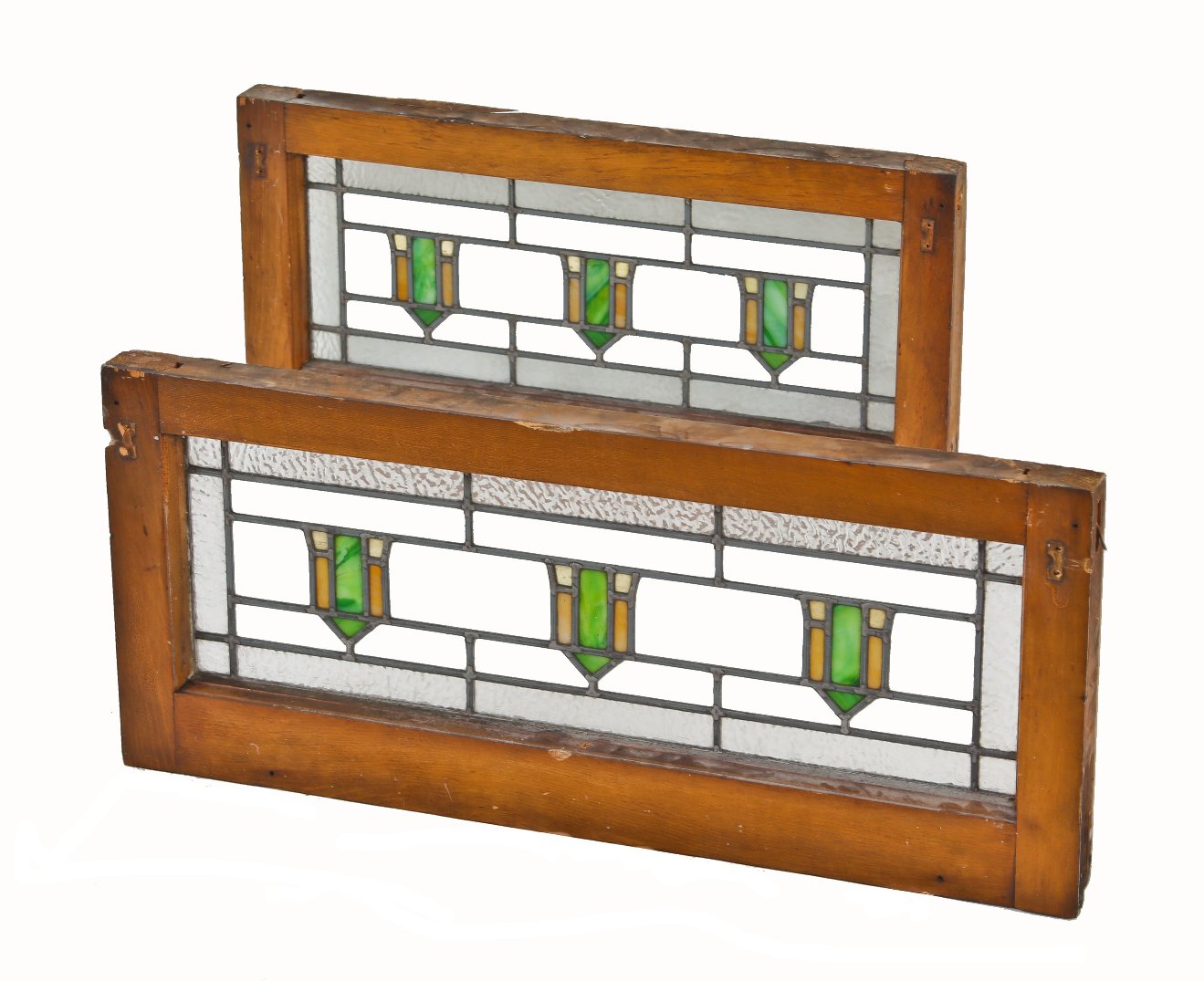 rectangular-shaped original early 1920's american antique prairie school style interior residential leaded art glass chicago bungalow window free from breaks or cracks