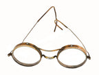 hard to find early 20th century american industrial yellow brass "saniglass" factory machinist king's safely glass or glasses with intact beveled edge thick glass lenses