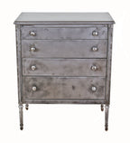 refinished late 1930's american depression-era cold-rolled pressed and folded steel compartmentalized mobile hospital "private room" dresser with original casters