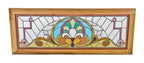 original late 19th/early 20th century antique american victorian era residential stained glass transom window with centrally located palmette flanked by scrollwork
