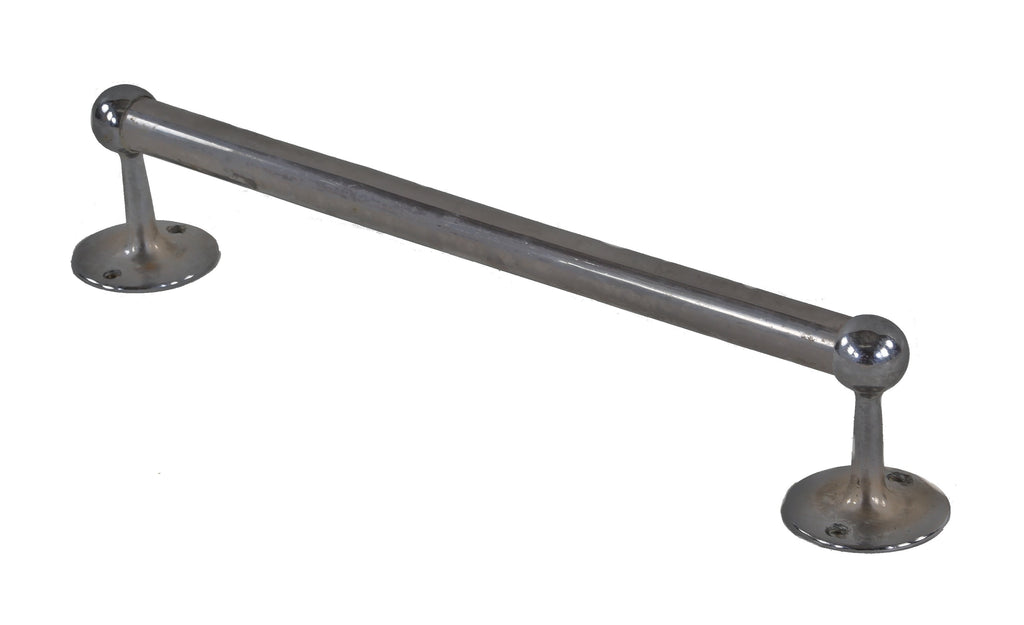 single original early 20th century original nickel-plated tubular brass metal interior residential lavatory or bathroom towel bar or rack with original brackets
