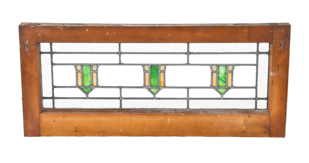 original early 20th century rectangular-shaped american prairie style interior residential leaded art glass "shield motif" chicago bungalow transom window