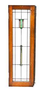 one of several matching c. 1920's original interior residential american prairie style leaded art glass chicago bungalow sidelights with intact varnished wood sash frame