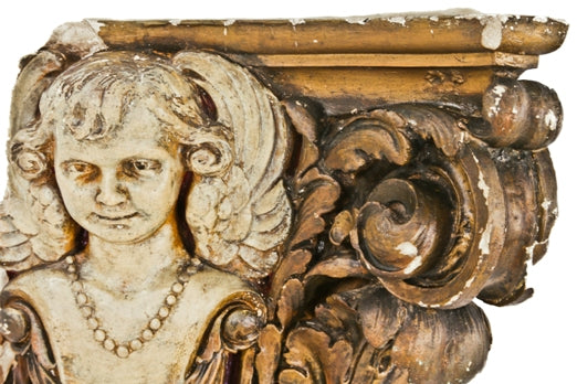 massive original c. 1920's museum-quality granada theater interior lobby polychromatic cast plaster column capital fragment with winged cherub