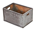 refinished early 20th century cold-rolled steel wacker and birk beer or soda bottle carrying case with opposed handles and lightly embossed lettering
