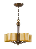 perfectly intact and all original late 1930's american depression-era art deco streamlined style five-light ceiling fixture with original "venetian bronze" plated finish