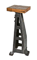 repurposed c. 1940's american depression-era shoe sole fastening machine base display or plant stand with newly added solid oak wood tabletop