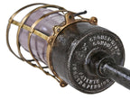 hard to find all original c. 1915-18 antique american industrial "vh-series" single crouse-hinds pendant explosion or vapor-proof light fixture with "sun-purple" glass globe or bulb guard